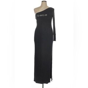 Bebe Black One-Shoulder Maxi Dress bling across chest NWT will fit a 14/16